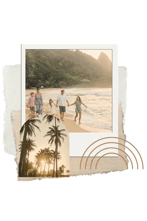 Une famille profite de l'instant présent sur la plage grâce à la formule Signature de Vivons Voyage