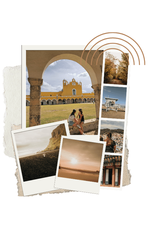 Pêle mêle de moments de bonheur et de voyages en famille illustrant la philosophie de Vivons Voyage